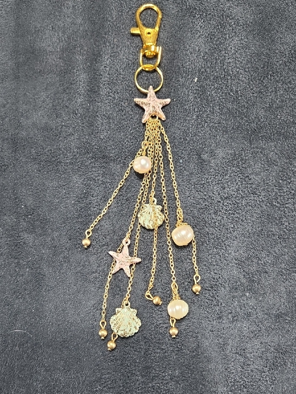 Gold-tone Seashell & Star Multi-Chain Charm with Pearl Beads